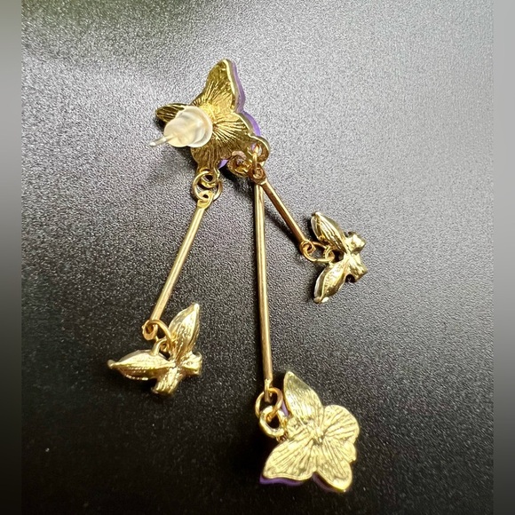 New Purple Crystal Butterfly Drop Earrings - Picture 16 of 16